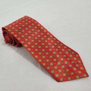 Wy Yi Silk Necktie Red Yellow DIamond Circle Geometric Pattern
